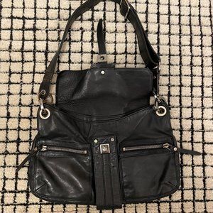 Lanvin Black Leather Shoulder Bag with Silver Hardware